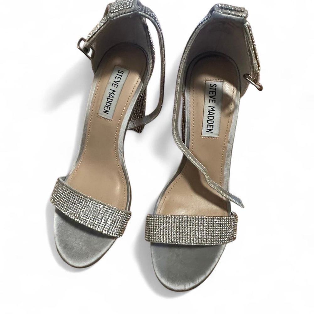 Steve Madden Silver Rhinestone Ankle Strap Heels